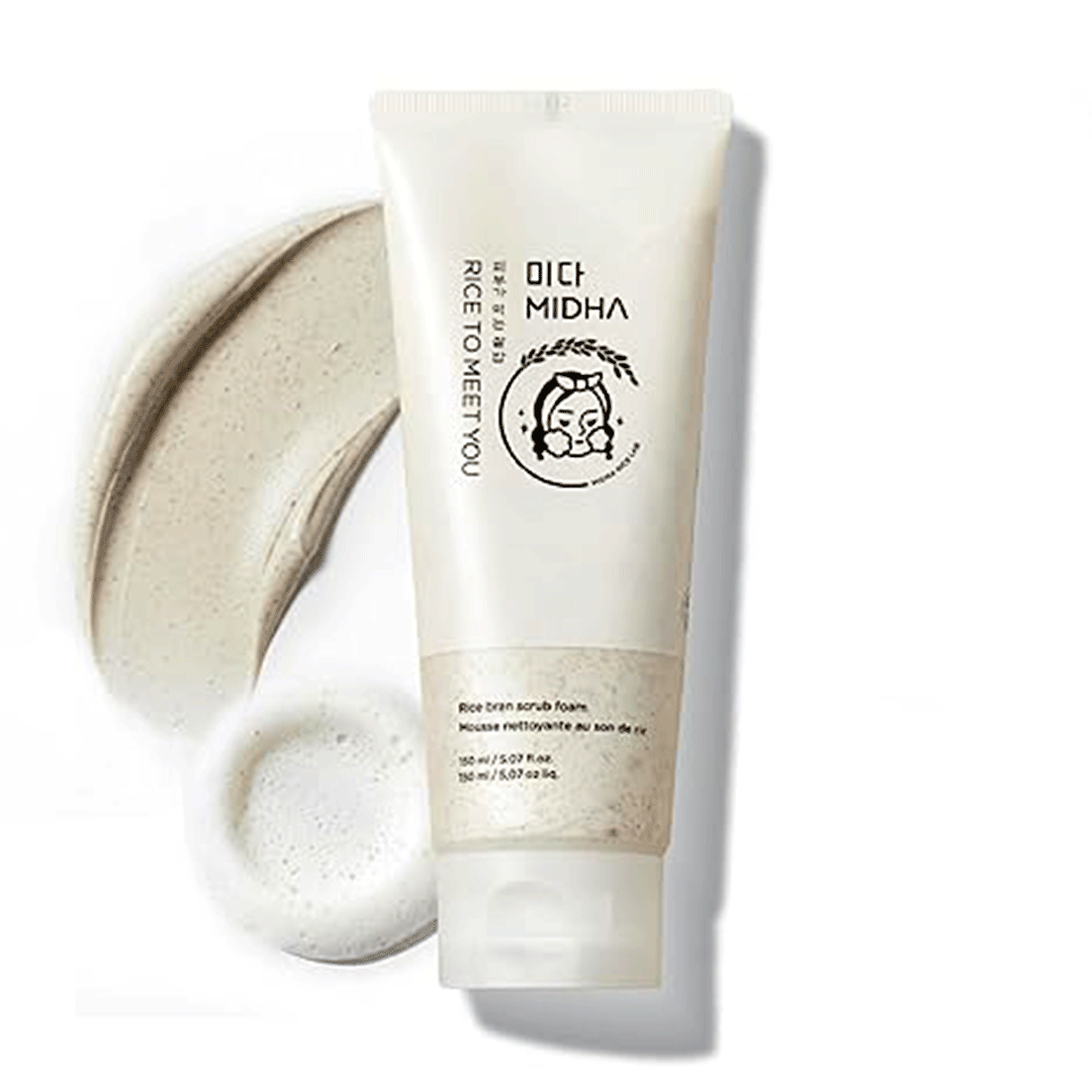 MIDHA Rice Bran Scrub Foam 150ml | Gentle Exfoliating & Deep Cleansing Face Wash - 150 ml