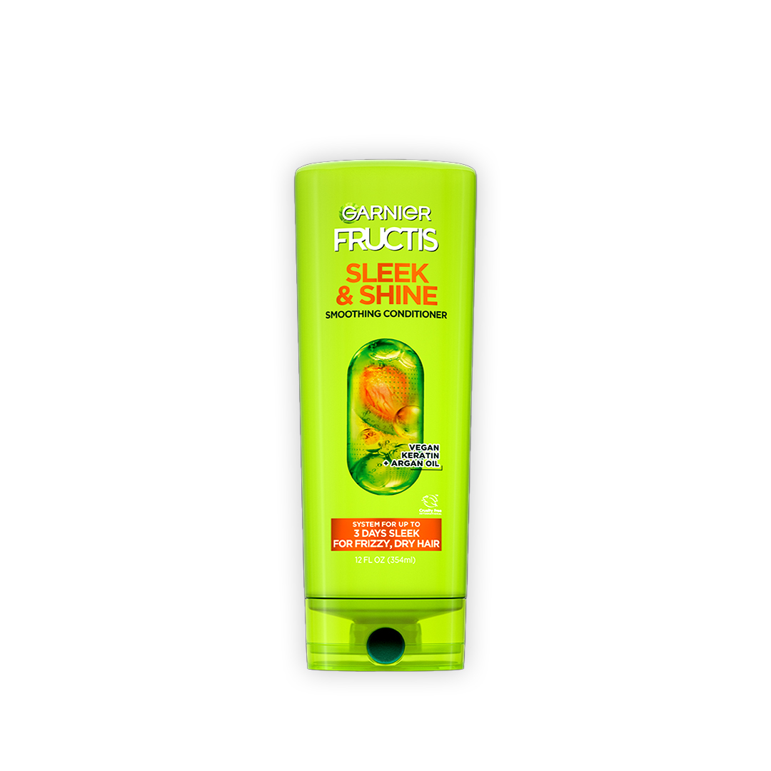 Garnier Fructis Sleek & Shine Smoothing Conditioner – Anti-Frizz Conditioner with Argan Oil & Vegan Keratin for Dry Hair - 89ml