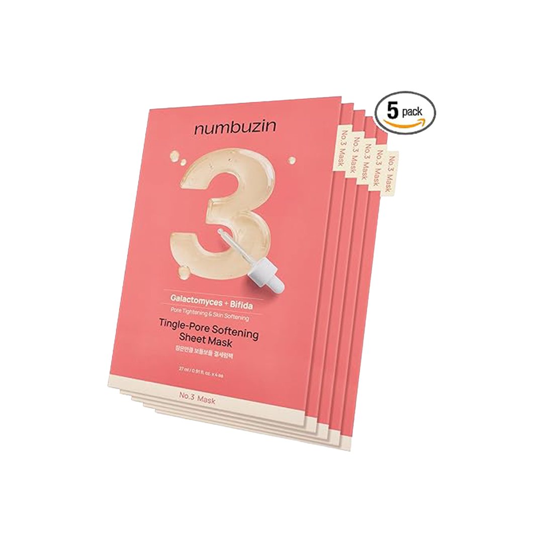 numbuzin No.3 Tingle-Pore Softening Sheet Mask (5 Sheets) – Bifida & Galactomyces Korean Face Mask